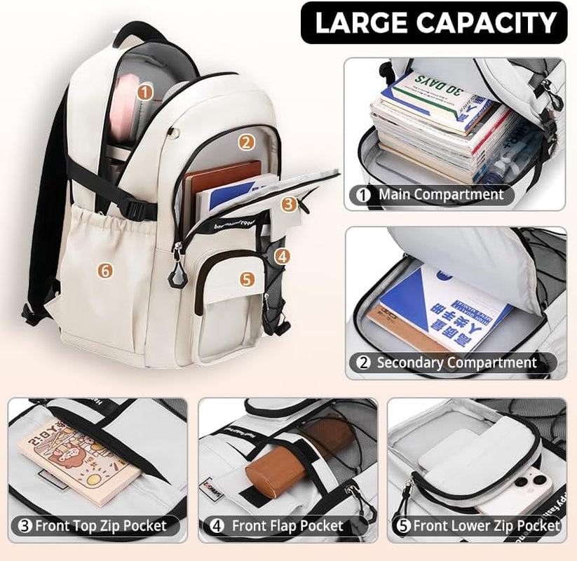 Laptop Backpack Large Cool Aesthetic Waterproof Hiking Travel Backpacks Multiple Pockets Book Bag for College Women Men (Black)