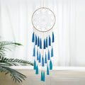 Macrame Dream Catcher Wall Hanging, Blue Large Boho Bedroom Decor | Handmade Tassel Feather Ornament, Natural Cotton, Modern Chic Living Room Nursery Art Decor, Blessing Gift for Women Girls