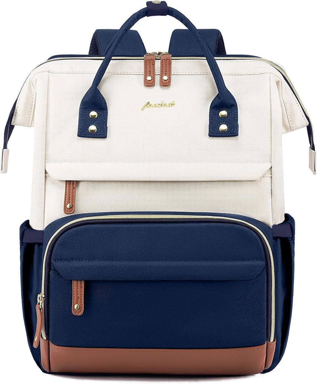 Laptop Backpack for Womem Work Bags: 17.3 Inch Travel Backpacks with USB Charging Port anti Theft Fashion College Bookbag Durable Back Pack Purse Bussiness Daypack for Nurse Teacher Navy Beige