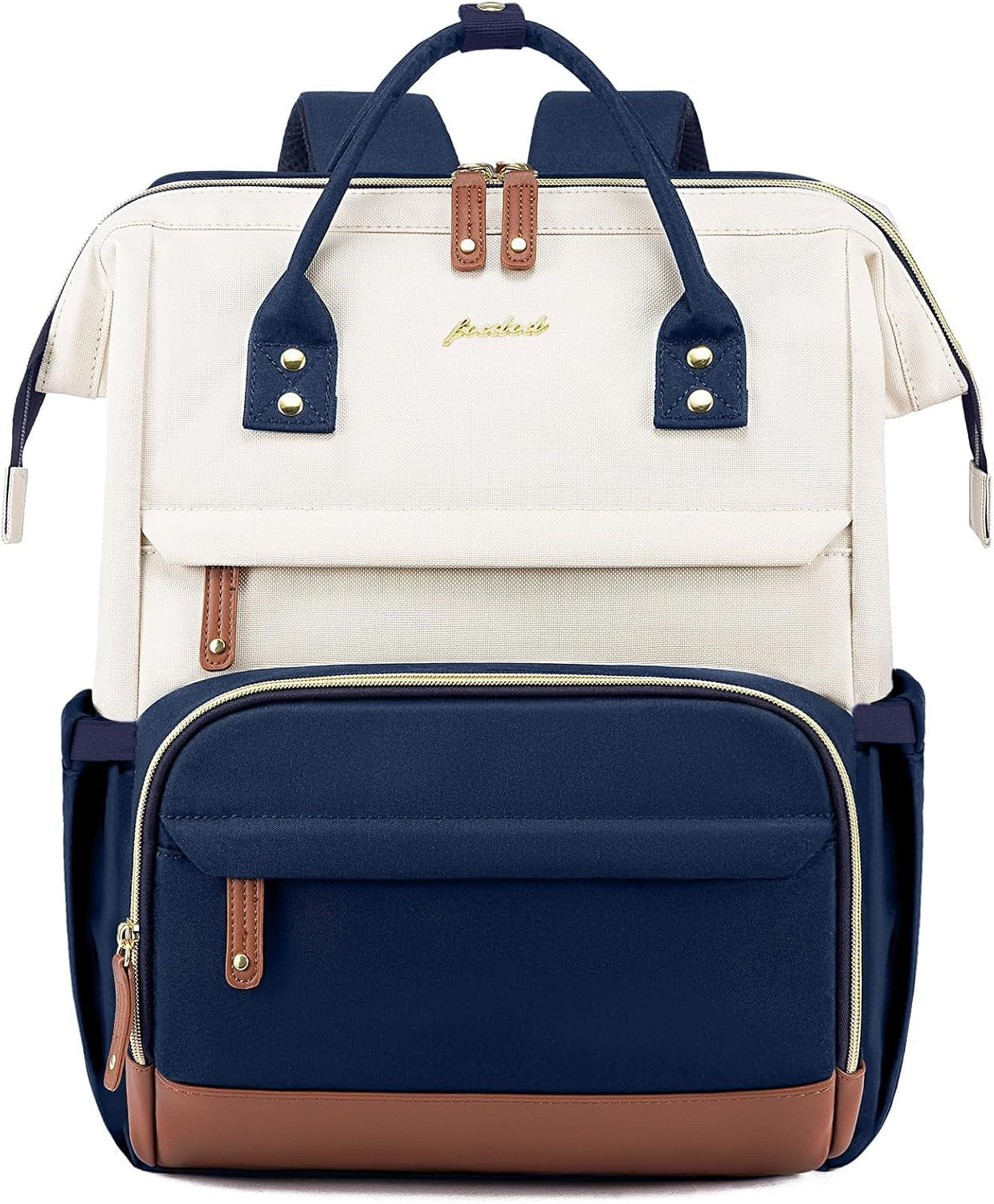 Laptop Backpack for Womem Work Bags: 17.3 Inch Travel Backpacks with USB Charging Port anti Theft Fashion College Bookbag Durable Back Pack Purse Bussiness Daypack for Nurse Teacher Navy Beige