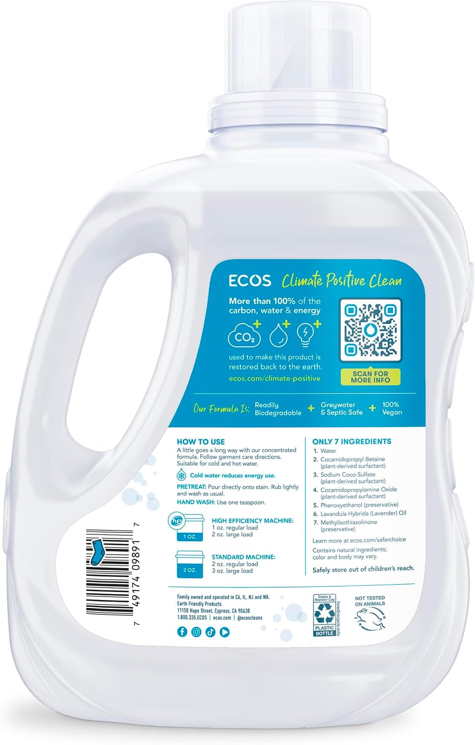 Laundry Detergent Liquid, 100 Loads - Dermatologist Tested Laundry Soap - Hypoallergenic, EPA Safer Choice Certified, Plant-Powered - Lavender, 100 Fl Oz