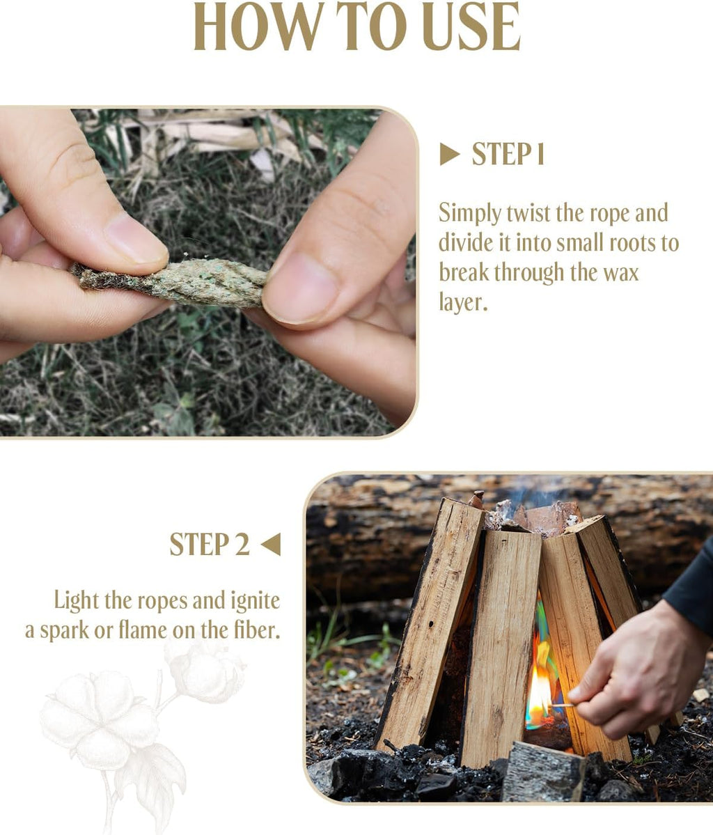 Fire Rope Blue Flame(30-Pack) Windproof Fire Starter, Long-Lasting, Bright Blue Flame Survival Fire Starters - Fast Igniting Fire Rope for Camping