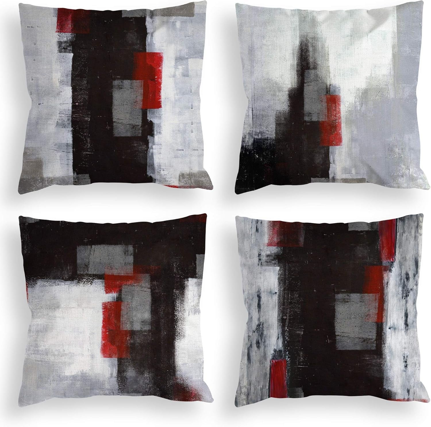 18X18 Throw Pillow Covers Set of 4 | Red and Black Abstract Art Painting Pillowcase, Soft Decor Cushion Cases for Sofa Bedroom Living Room Home Decor