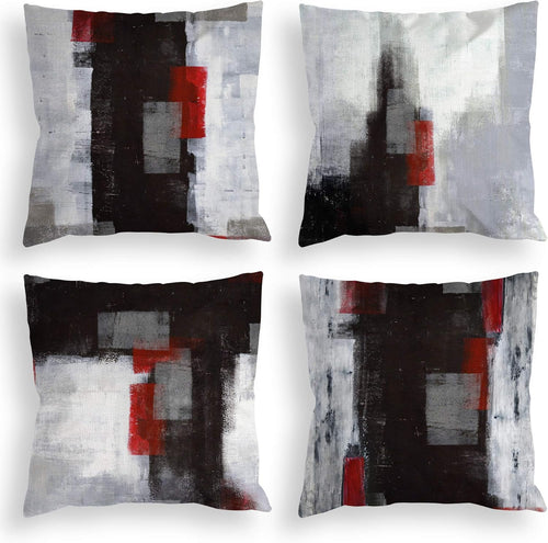 18X18 Throw Pillow Covers Set of 4 | Red and Black Abstract Art Painting Pillowcase, Soft Decor Cushion Cases for Sofa Bedroom Living Room Home Decor