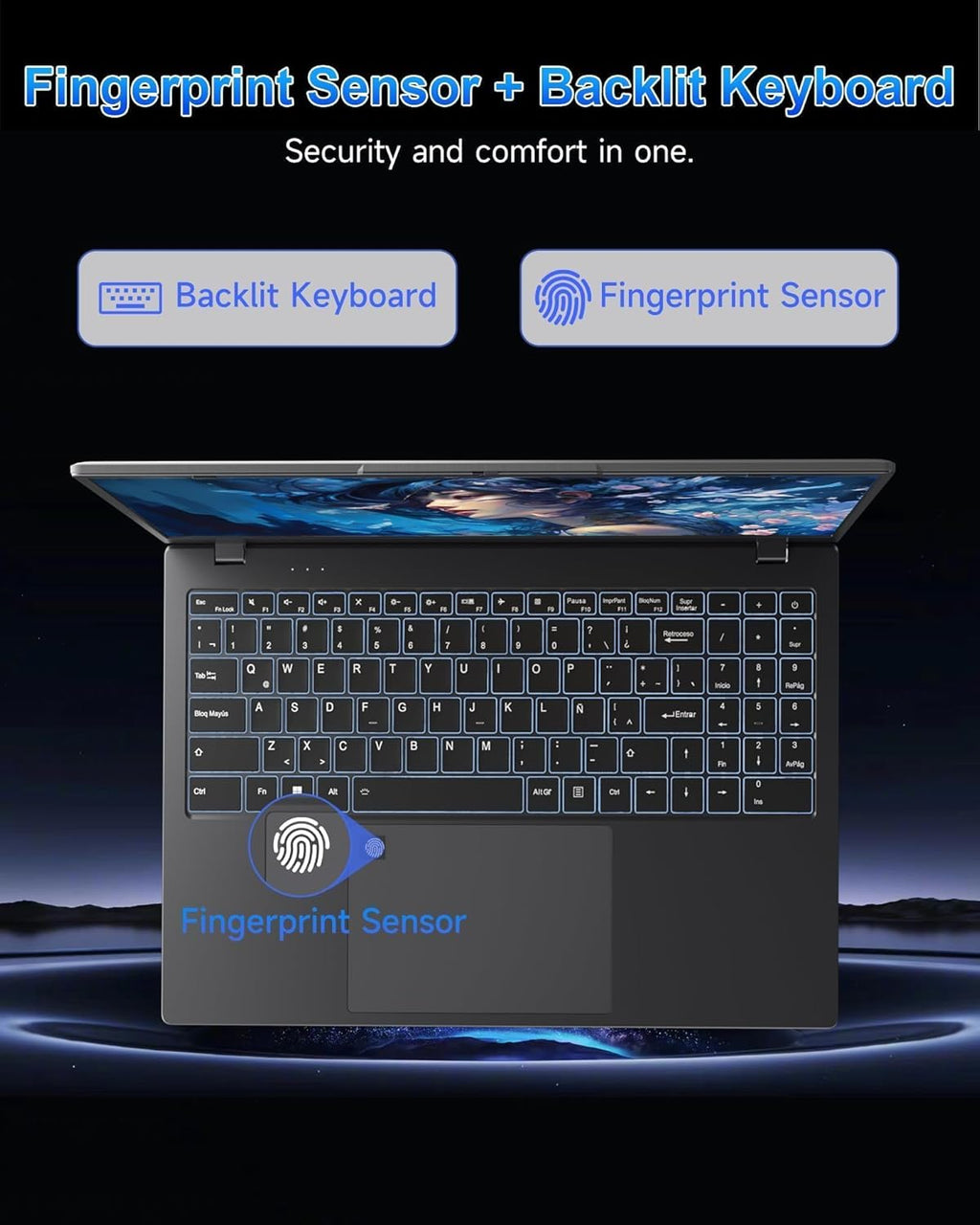 Laptop Computer, 15.6" FHD IPS Display, N95 Processor (Beat N5095), 12GB High-Speed DDR5 RAM 256GB SSD, Wifi 6 BT 5.3, Fingerprint , Backlit Keyboard, Lightweight Notebook for Business Student Office