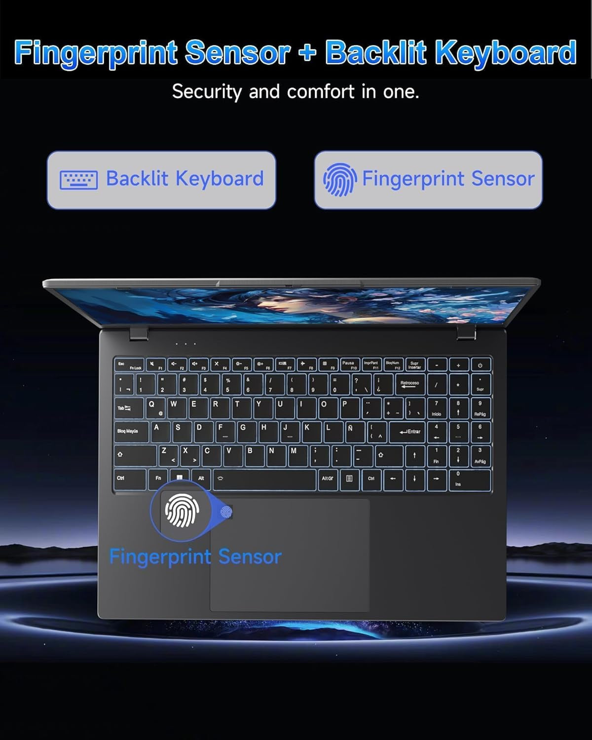 Laptop Computer, 15.6" FHD IPS Display, N95 Processor (Beat N5095), 12GB High-Speed DDR5 RAM 256GB SSD, Wifi 6 BT 5.3, Fingerprint , Backlit Keyboard, Lightweight Notebook for Business Student Office