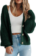 Women'S Chunky Knit Open Front Cardigan Sweaters Fall Outfits | V Neck Button Loose Short Cardigan Outerwear Coats, Slouchy Drop Shoulder Loose Cute Sweaters, Fall Clothes for Work & Office