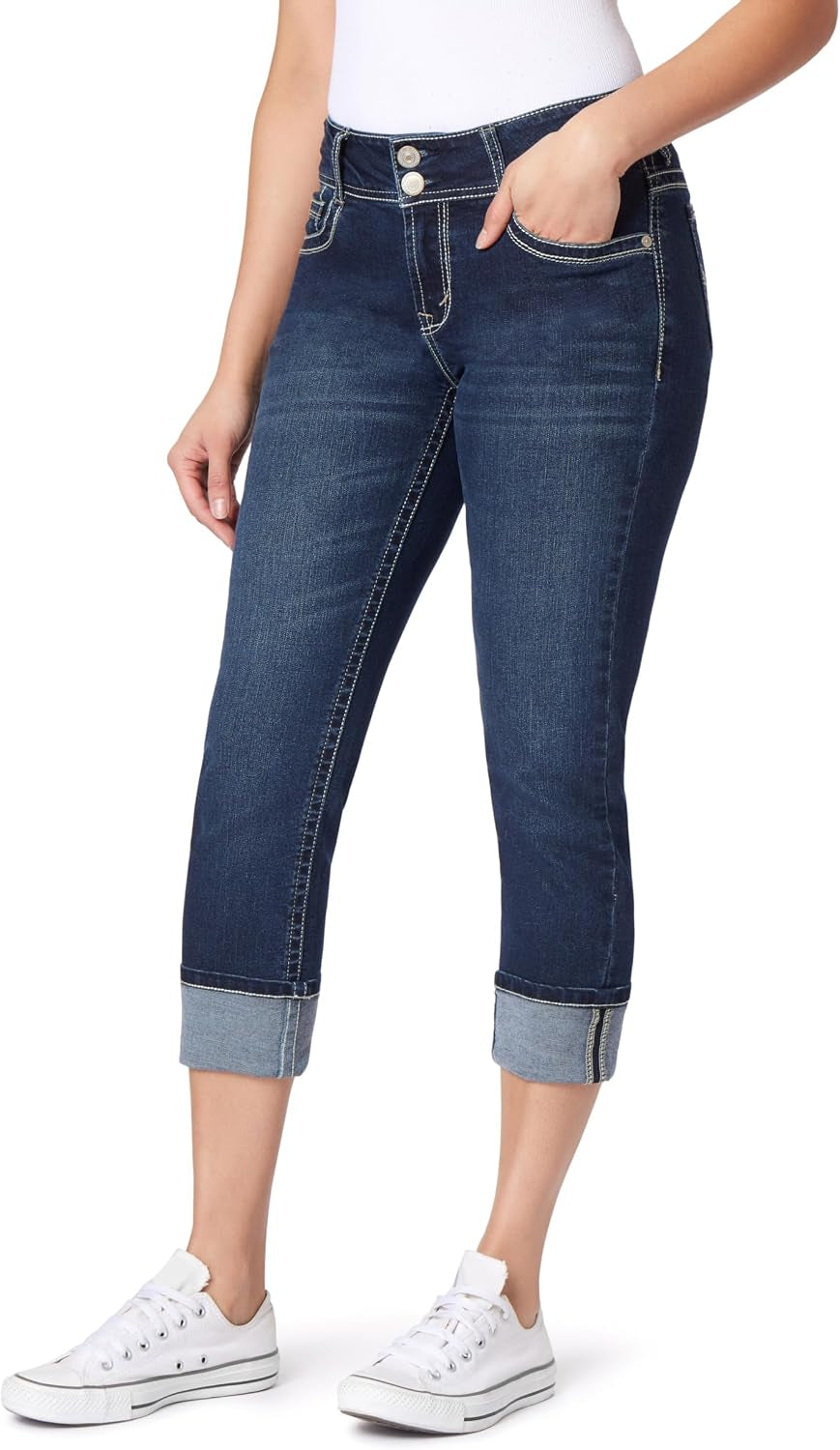 Luscious Curvy 23.5” Mid-Rise Cropped Jeans for Women, Insta Stretch Denim Juniors Jeans