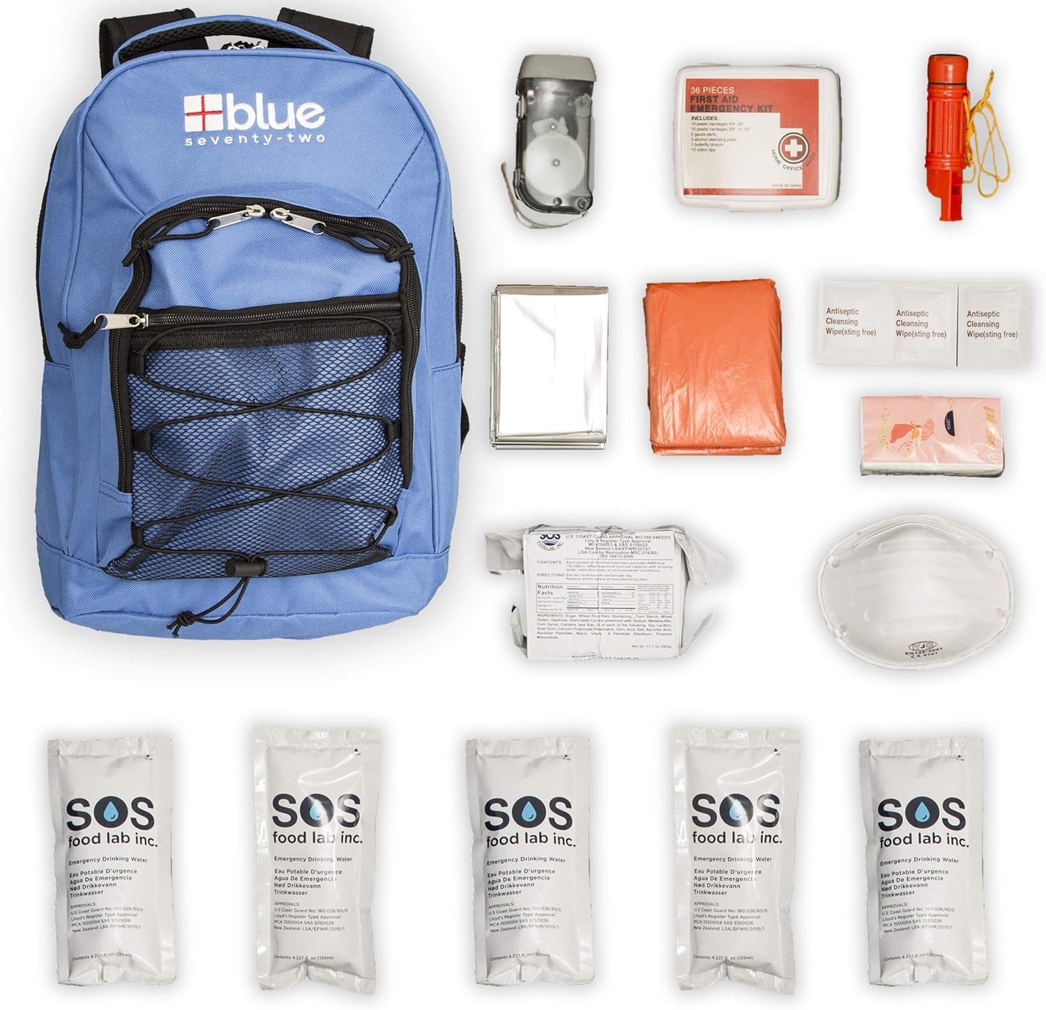 Blue Seventy-Two | 72 Hour Emergency Backpack Survival Kits for 1 Person | Survival Kit for Wildfires, Earthquakes, Tornado, Hurricane, and Other Emergencies…