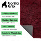 GORILLA GRIP Soakstopper Dog Door Mat, 60X36 Machine Washable Rug Absorbent Doormat Captures Moisture Mud Dirt, Quick Dry Soft Chenille Entryway Rugs Indoor Entrance Mats for Dog Paws, Burgundy