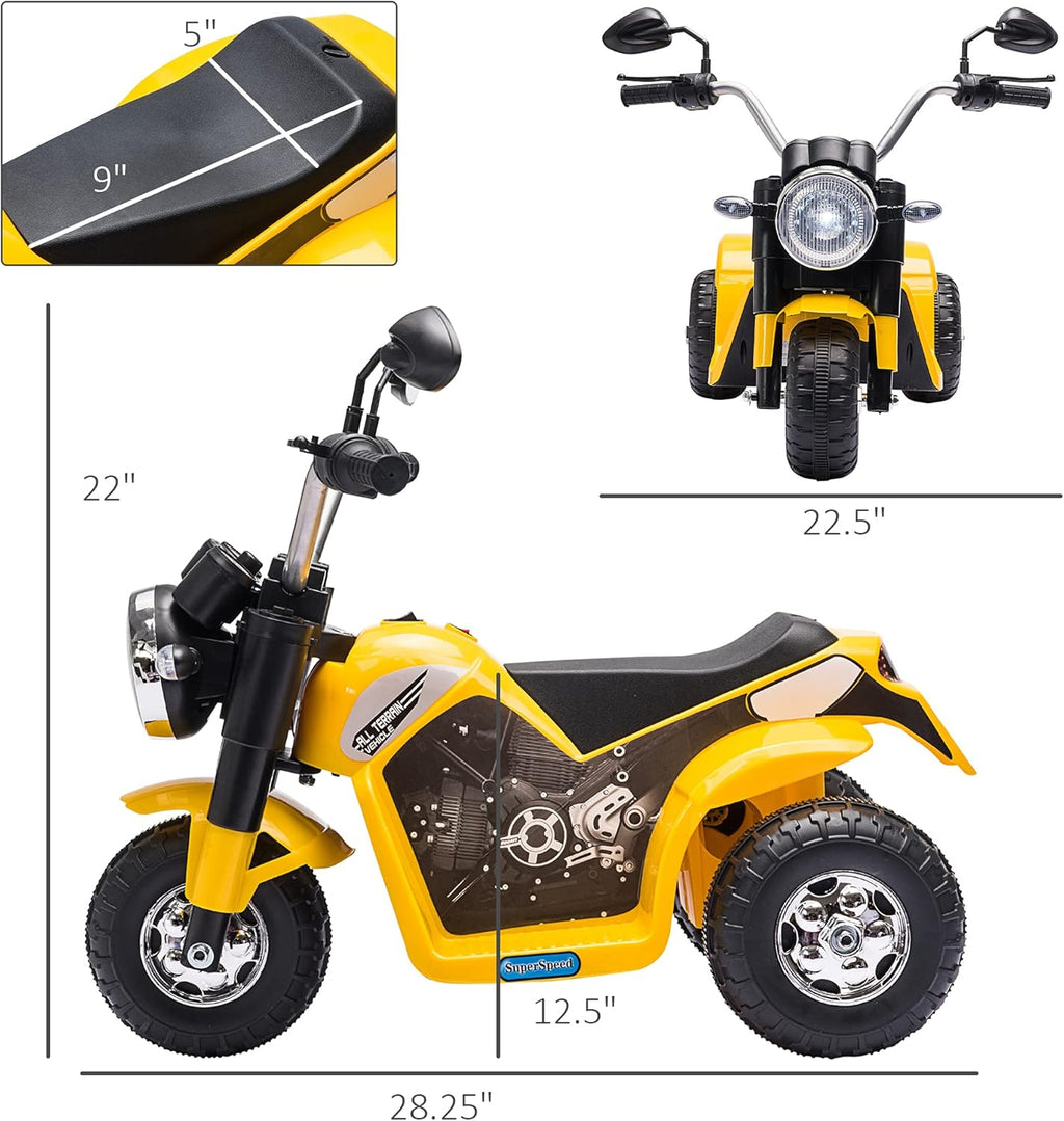 Electric Motorcycle for Kids 6V Ride-On 3-Wheels 18-36 M Yellow | Battery Powered, Dirt Bike, Motorbike, Horn, Headlights, Realistic Sounds Speed