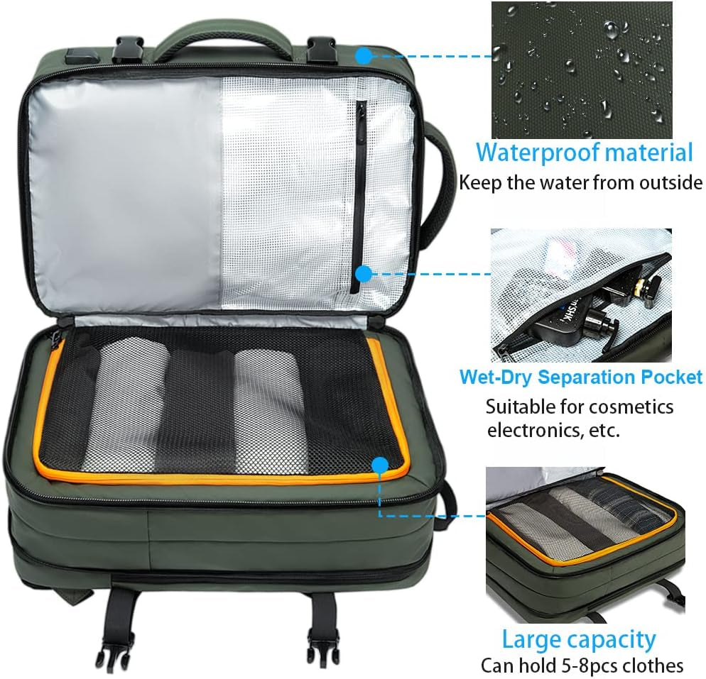 Carry-On Backpack, 45L Expandable Travel Backpacks,Weekend Backpack Briefcase,Waterproof Laptop Backpack Fits for 17.3” Laptop
