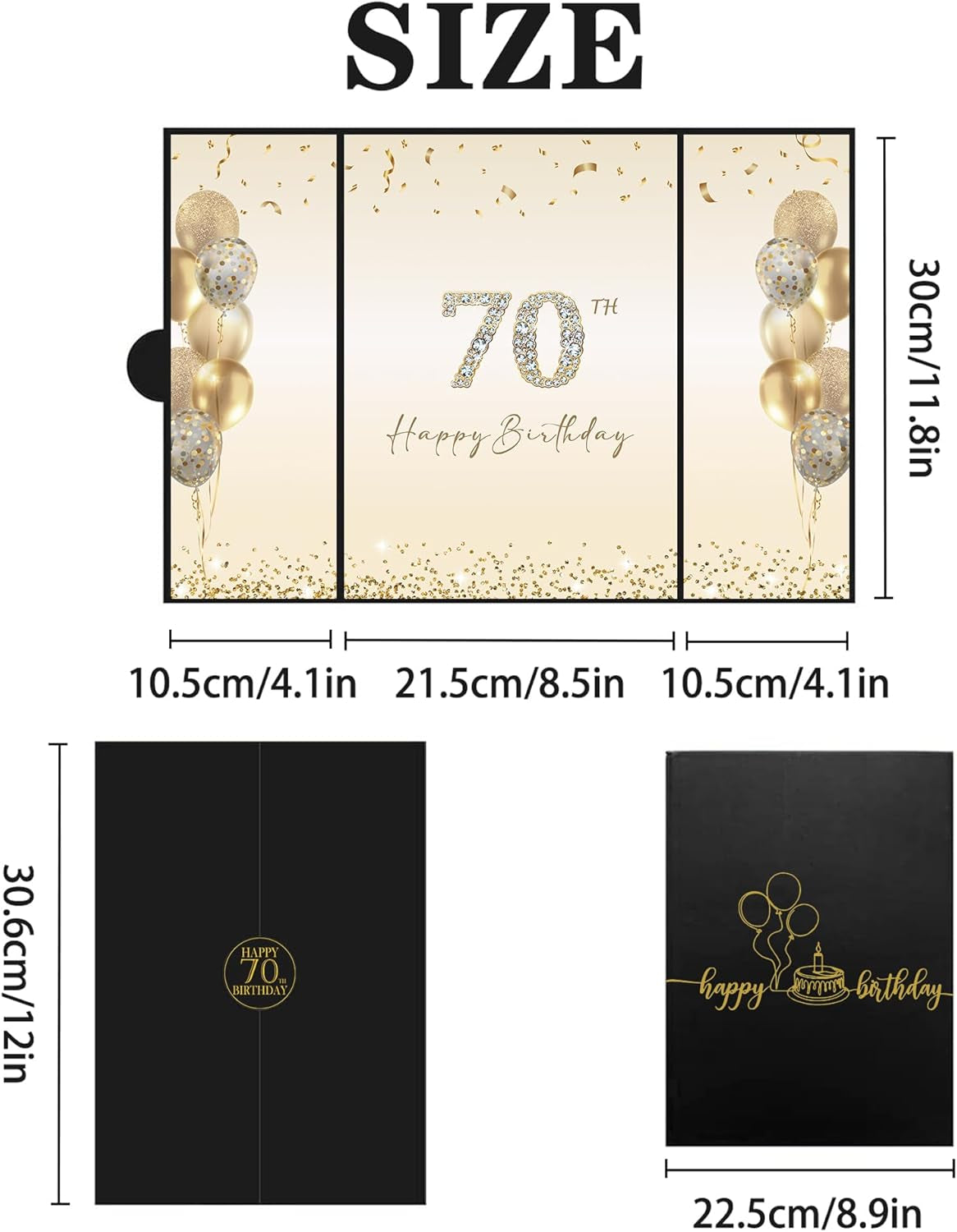 Black Gold 70Th Birthday Party Decorations, Happy 70Th Birthday Alternative Signature Guest Book for Men Women Cheers to 70 Years Old Gifts 70 Birthday Signing Card Board Party Supplies