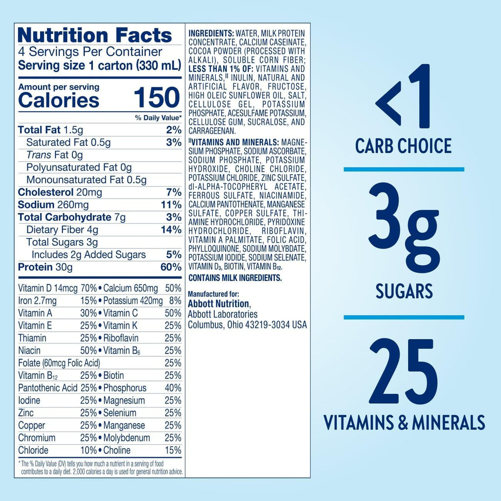 Protein Smart Diabetes Care Shake, Chocolate, Diabetic Meal Replacement to Support Blood Sugar Management, 30G Protein, 150 Calories, Ready to Drink, 11-Fl-Oz Bottle, 4 Pack