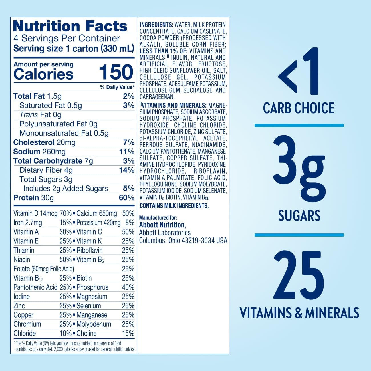 Protein Smart Diabetes Care Shake, Chocolate, Diabetic Meal Replacement to Support Blood Sugar Management, 30G Protein, 150 Calories, Ready to Drink, 11-Fl-Oz Bottle, 4 Pack