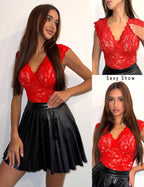 Lace Bodysuits for Women Sexy V Neck Sheer Bodysuit Tops Snap Crotch One Piece Teddy