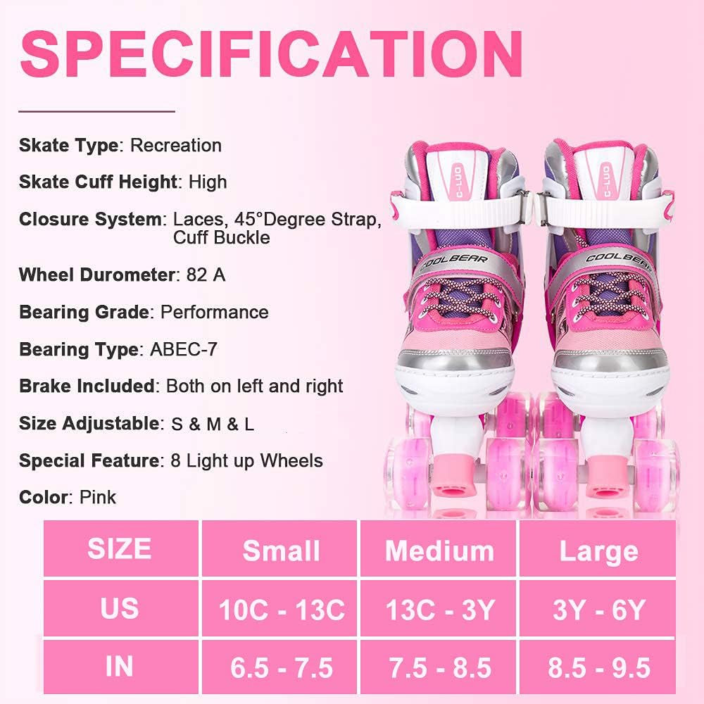 Adjustable Roller Skates for Girls and Women, All 8 Wheels of Girl'S Skates Shine, Safe and Fun Illuminating for Kids