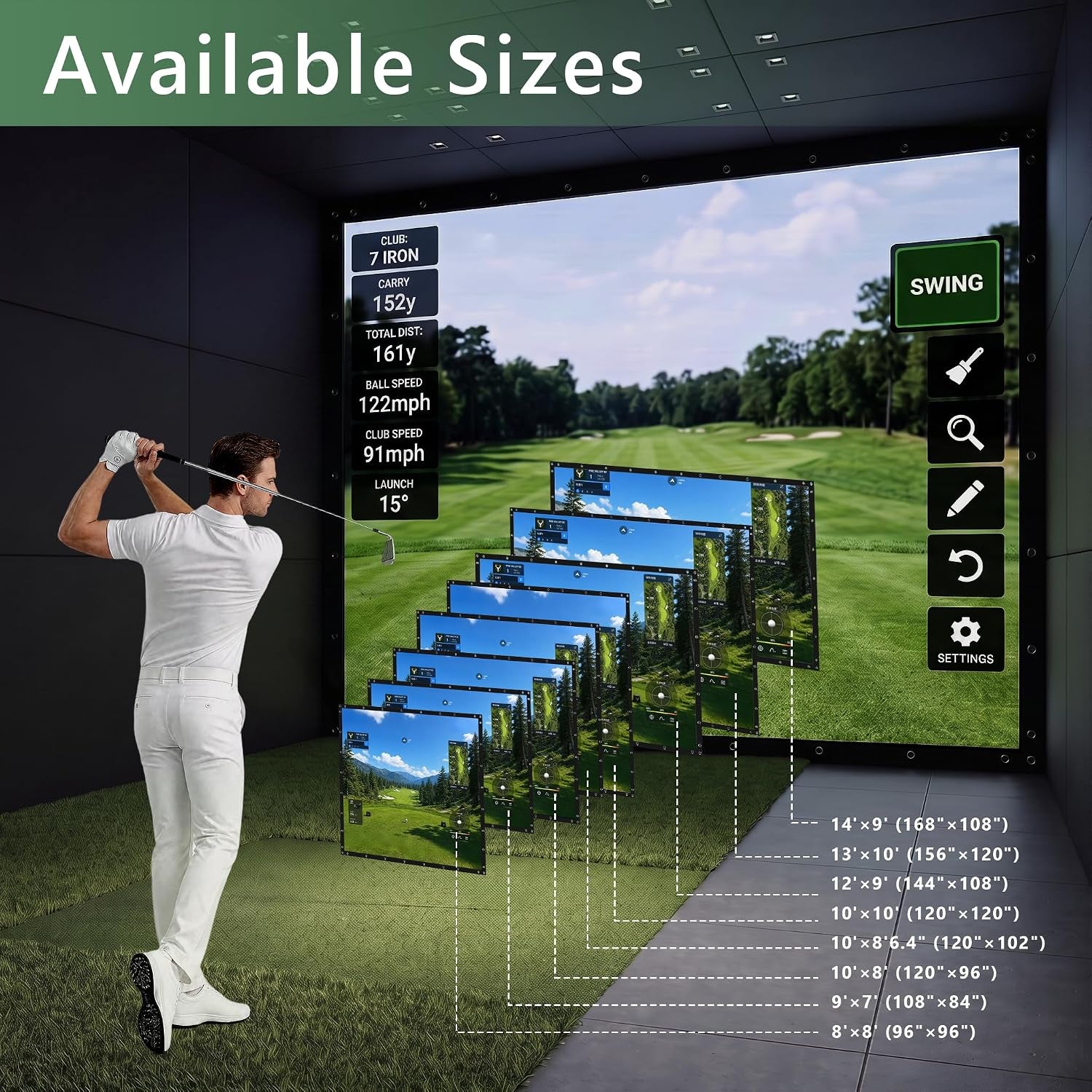 Golf Simulator Impact Screen, Triple Layer Projection Screen for Home, 3 Layer Pull down Golf Projector Screen, Ultra Clear Golf Simulators Screen for Home Golf Practice (10'×8')