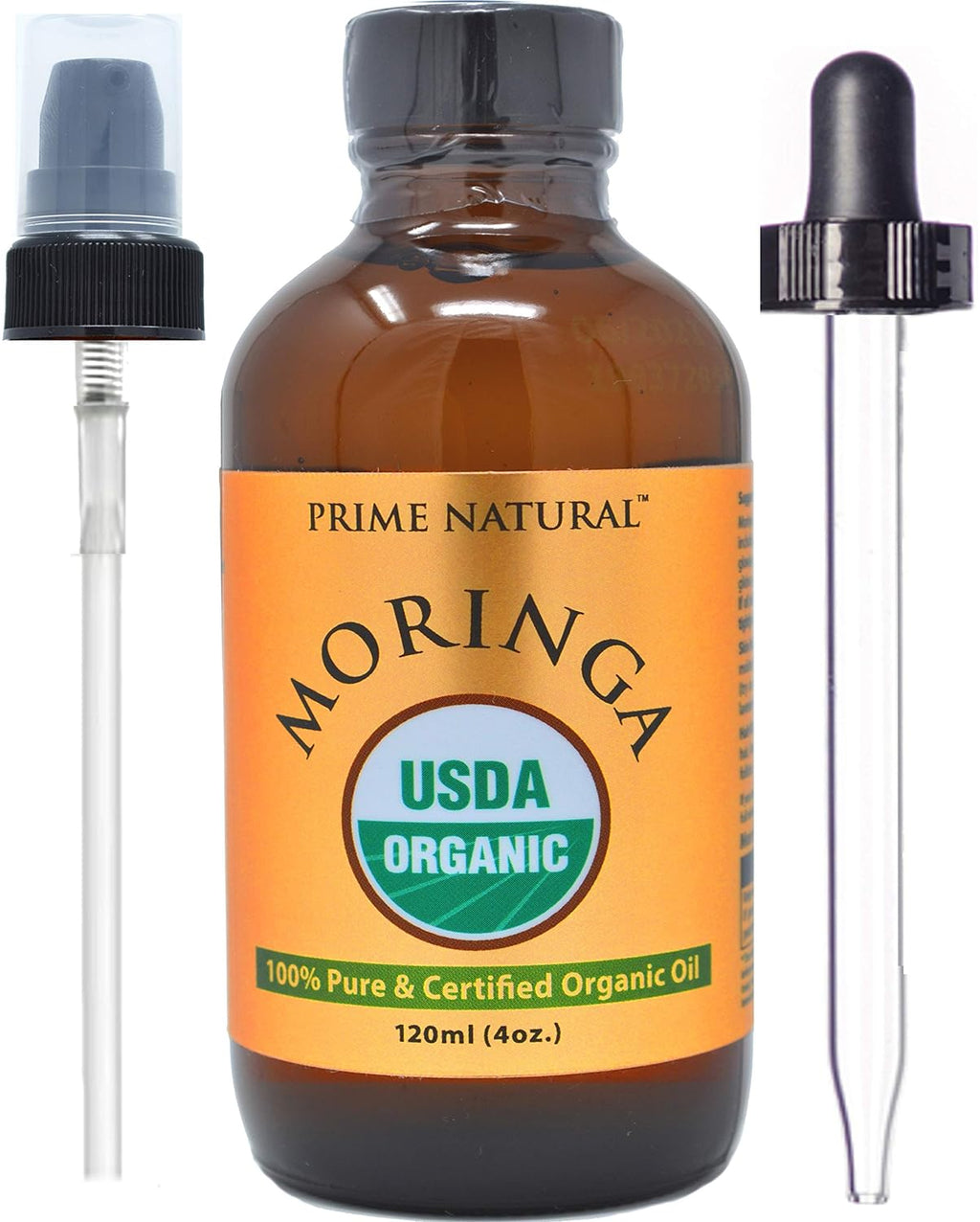 Organic Moringa Oil USDA Certified, 100% Pure, Cold Pressed, Virgin, Unrefined Oil (4Oz /120Ml) - Joints, Skin, Face, Body & Hair - Vegan - Food Grade - Natural Moisturizer