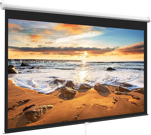 100 Inch Projector Screen Pull Down, 16:9 HD Retractable Rising Projector Screen with Auto-Locking, Manual Movie Projector Screen for Indoor Outdoor Home Theater Office Movies - PSMS1