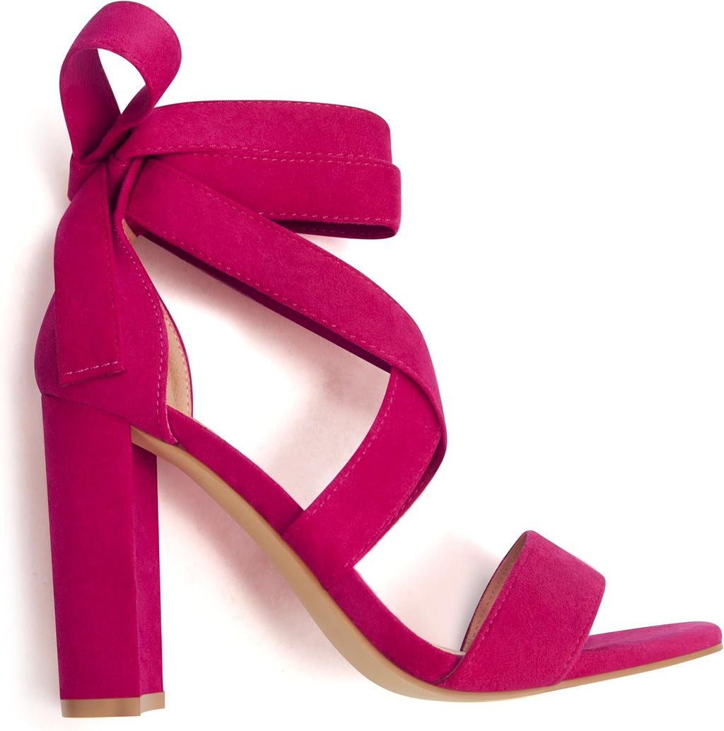 Strappy Heels for Women Chunky Heels High Heeled Sandals with Lace up Fahsion Casual Nude Block Heel Sandals