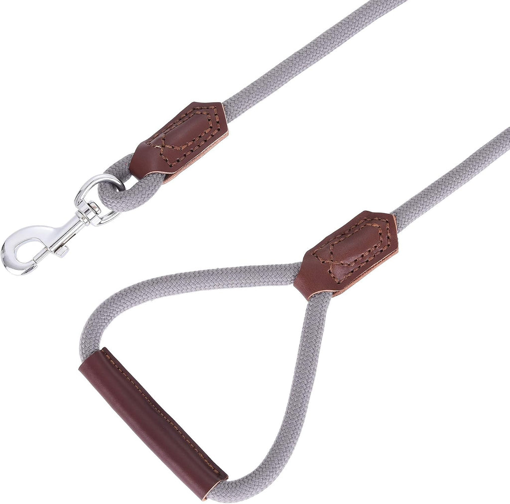 Dog Leash with Genuine Leather Connection/Handle, 4/5/6 FT | Rope Leash, Heavy Duty 360° Swivel Metal Clasp, for Small Medium & Large Dogs