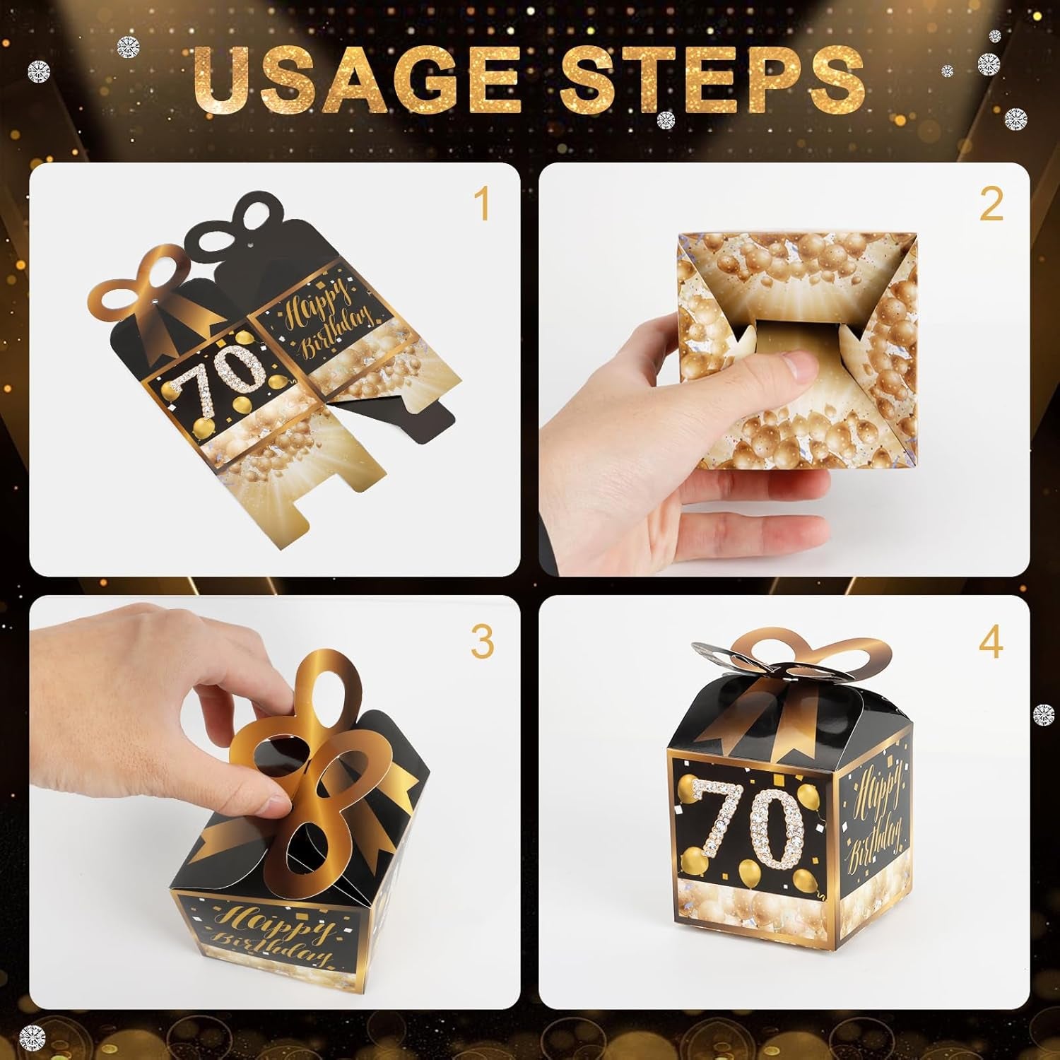 50PCS 70Th Birthday Boxes, 70Th Party Favors,Birthday Boxes Decorations,Black and Gold Party Favors for Guests for Men Women