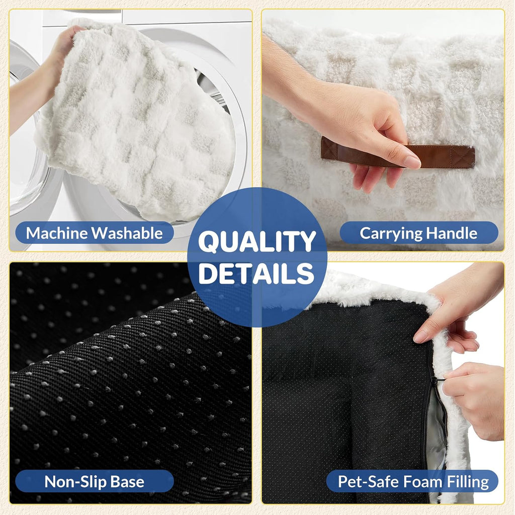 Cat Bed Cats Couch for Puppy and Kitten, Fluffy Pet Couch Small Dog Sofa Bed, Supportive Cat Sofa for Indoor Cats, Washable Cover & Non-Slip, 26 Inch, White
