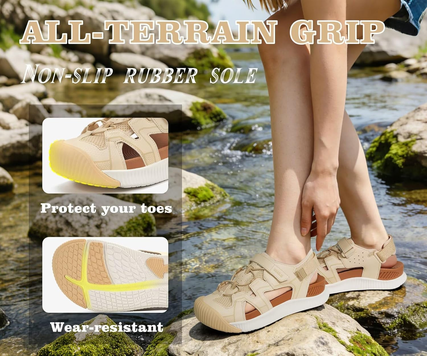 Womens Orthopedic Walking Sandals Comfortable Plantar Fasciitis Arch Support Sport Recovery Thick Cushion Closed Toe Hiking Sandal Adjustable Strap Casual Travel Beach Outdoor Sandles