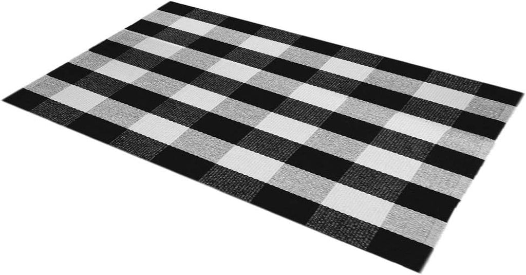 Buffalo Check Rug 3' X 5' - Retro Farmhouse Lattice Area Rugs - Black and White Checkered Plaid Rug for Front Porch/Kitchen/Bedroom, 35.4" X 59"