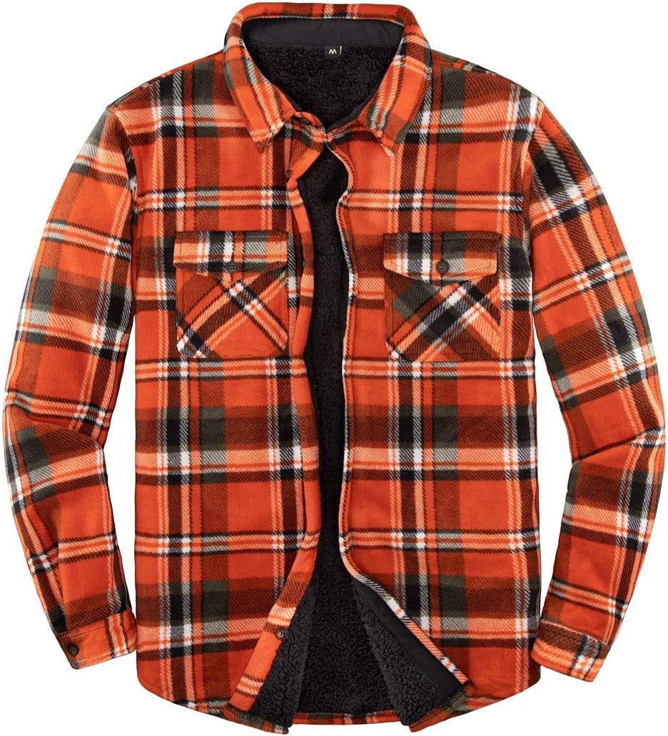 Men'S Warm Sherpa Lined Plaid Shirt Jacket | All Sherpa Fleece Lined Even in Sleeves,Brushed Cozy Shacket,4 Utility Pockets,No Shrinkage,Fall Winter Outdoor Work,Casual