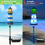 2 Pack Solar Lighthouse Lights, IP65 Waterproof Outdoor Pathway Stake Lights, Auto Dusk to Dawn Solar Powered Nautical Landscape Decor Lights for Lawn, Flower Bed, Patio, Walkway