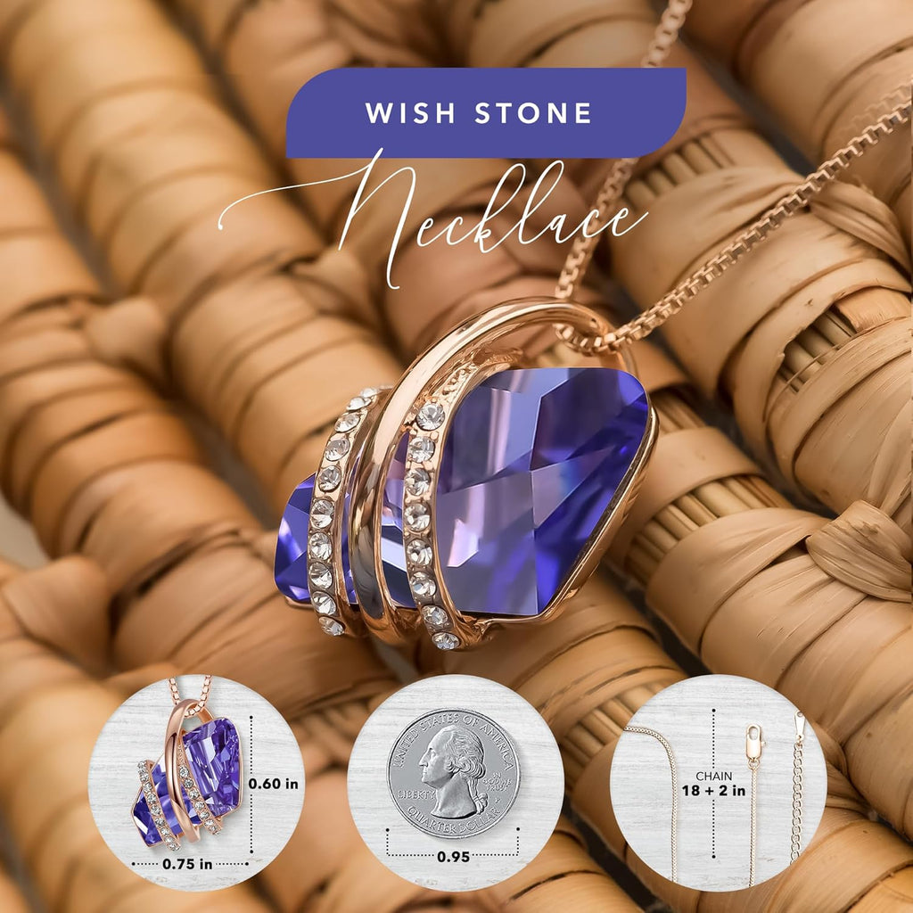 Wish Stone Pendant Necklace with Birthstone Crystal, 18K Rose Gold Plated/Silvertone, 18" + 2"
