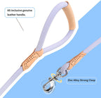 Dog Leash with Genuine Leather Connection/Handle, 4/5/6 FT | Rope Leash, Heavy Duty 360° Swivel Metal Clasp, for Small Medium & Large Dogs