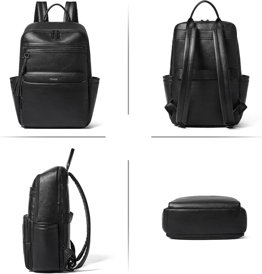 Laptop Backpack for Women,Leather Backpack with 15.6 Inch Laptop Compartment,Large Capacity Computer Backpacks Purse,Carry-On Travel Backpacks,Casual Daypack for Work Business College,Black