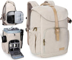 Camera Backpack, DSLR Camera Bag Backpacks for Photographers, Waterproof Anti-Theft Photography Backpack with 15 Inch Laptop Compartment & Tripod Holder, Ivory White
