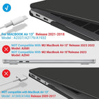 Compatible with New Macbook Air 13 Inch Case 2022 2021 2020 M1 A2337 A2179 A1932, Plastic Hard Shell Case with Keyboard Cover for Mac Retina Display with Touch ID, Black, MMA-T13BK+1A