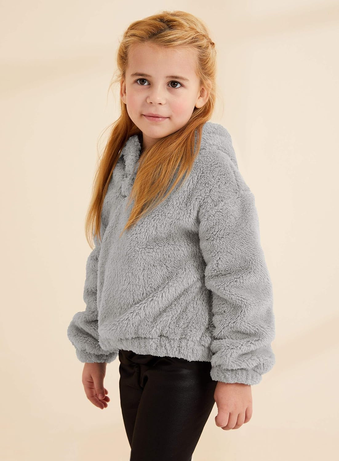 Kids Girl'S Fuzzy Hoodies Warm Loose Pullover Sherpa Jacket Tops | Oversized Hooded Sweatshirts, Button Down, Warm Coat, Loose Fitting, Casual Outfits, Fall Winter Clothes