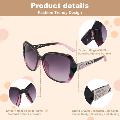 4 Pcs Women Large Sunglasses, UV 400 Glasses Oversized Classic Trend Ladies Sunglasses Sparkling Large Frame