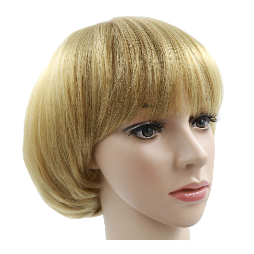 Girls Golden Mushroom Wig Short Bob Wig with Bangs Blonde Bowl Cut Wig Cap for Women