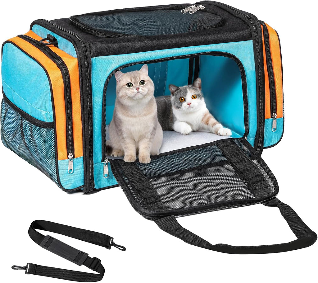 Large Cat Carrier for 2 Cats, Pet Carrier, Dog Carrier for Small Dogs, Cat Carrier Soft, Collapsible Large Pet Carrier for Traveling Indoor and Outdoor Uses - Blue 23"X13"X13"