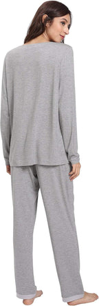 Women'S Bamboo Viscose Long Sleeve Pajamas Set | Super Soft Sleepwear, Cooling Pjs for Hot Flashes & Night Sweats, Moisture-Wicking for Menopause, OEKO-TEX Certified