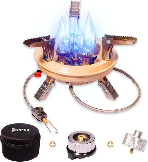 54,500 BTU Multi-Fuel Portable Camping Stove – 16,000W Collapsible Windproof Burner with Fuel Canister Adapter & Carrying Case for Outdoor Cooking, Backpacking & Emergency Use