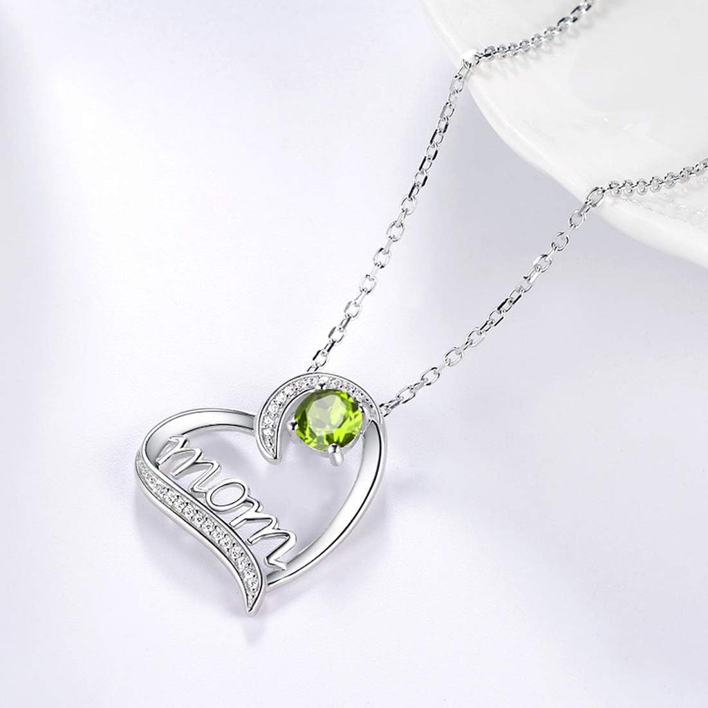 Birthday Gifts for Women 925 Sterling Silver Mom Necklace August September Birthstones Necklace Peridot Blue Sapphire and More Stones Jewelry for Her Love Heart Pendant Necklace
