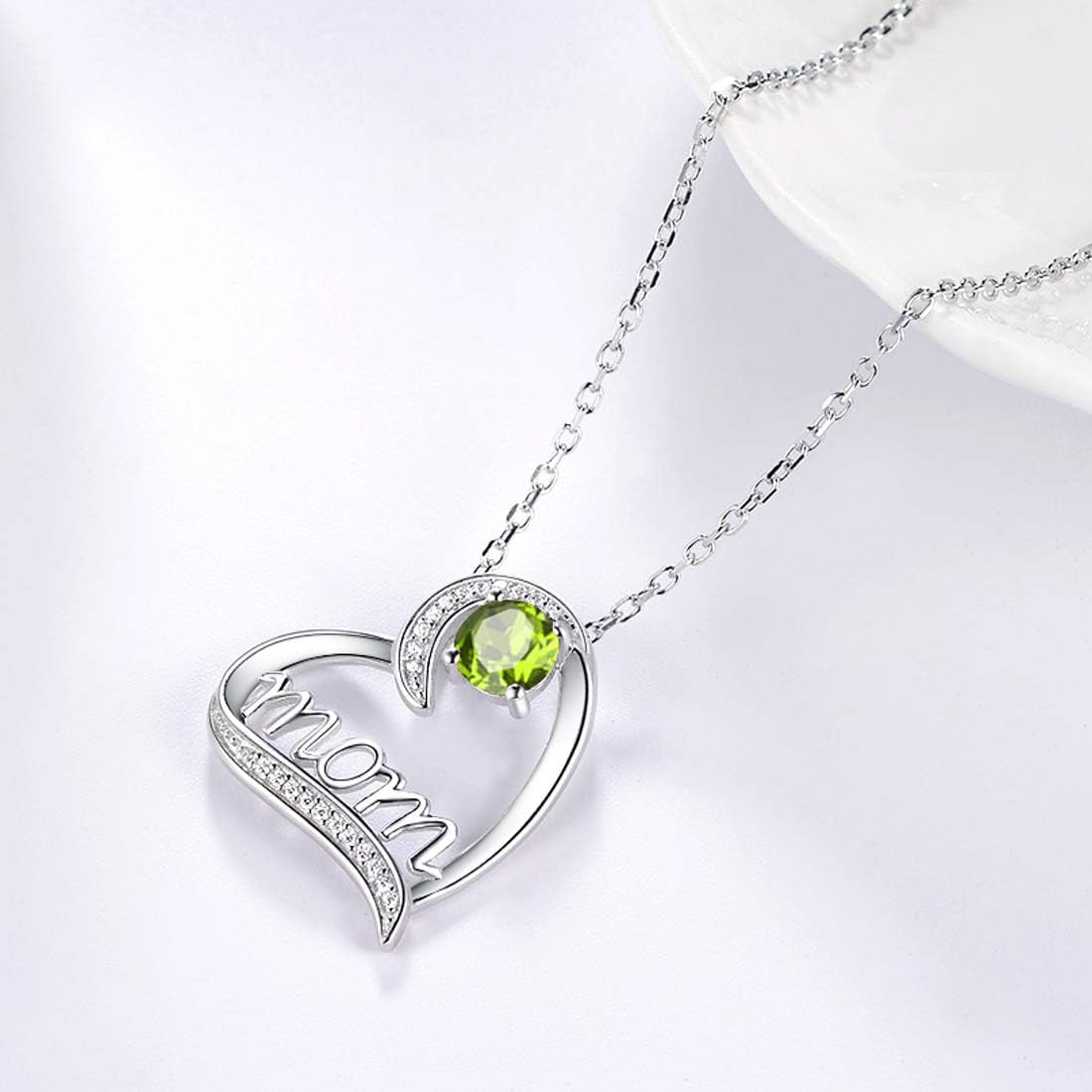 Birthday Gifts for Women 925 Sterling Silver Mom Necklace August September Birthstones Necklace Peridot Blue Sapphire and More Stones Jewelry for Her Love Heart Pendant Necklace