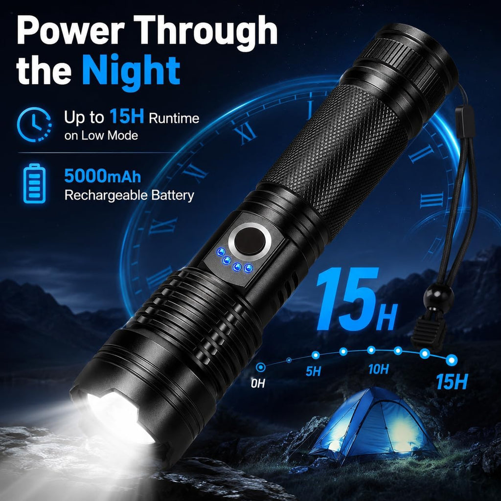 3 Pack Rechargeable Flashlights High Lumens, 990000Lm Super Bright Handheld Flash Light with Power Display, 15H Runtime, IPX7 Waterproof, Zoomable 5 Modes for Outdoor Survival & Camping