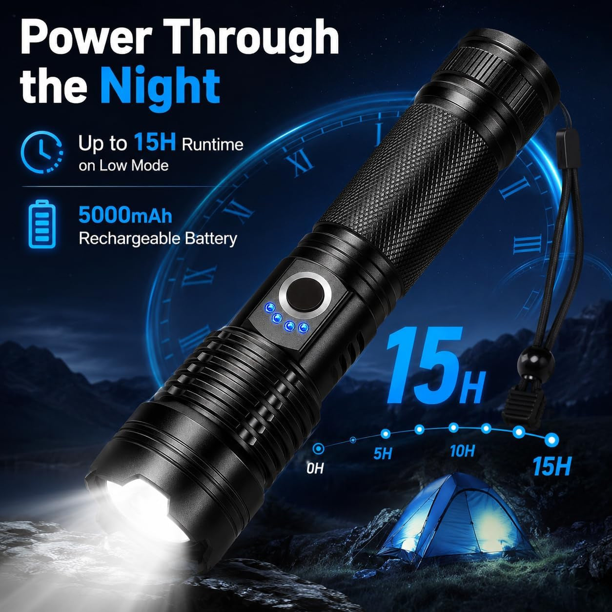 3 Pack Rechargeable Flashlights High Lumens, 990000Lm Super Bright Handheld Flash Light with Power Display, 15H Runtime, IPX7 Waterproof, Zoomable 5 Modes for Outdoor Survival & Camping