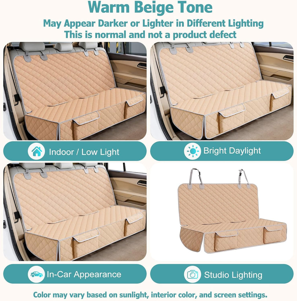 Dog Car Seat Cover for Back Seat Waterproof Backseat Protector, Nonslip Rear Seat Cover for Kids,Universal Size Fits Cars Trucks Suvs (Beige)