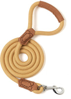 Dog Leash with Genuine Leather Connection/Handle, 4/5/6 FT | Rope Leash, Heavy Duty 360° Swivel Metal Clasp, for Small Medium & Large Dogs