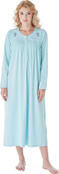 Nightgowns for Women, Soft Cotton Comfy Lightweight Embroidered Long-Sleeve Nightdress